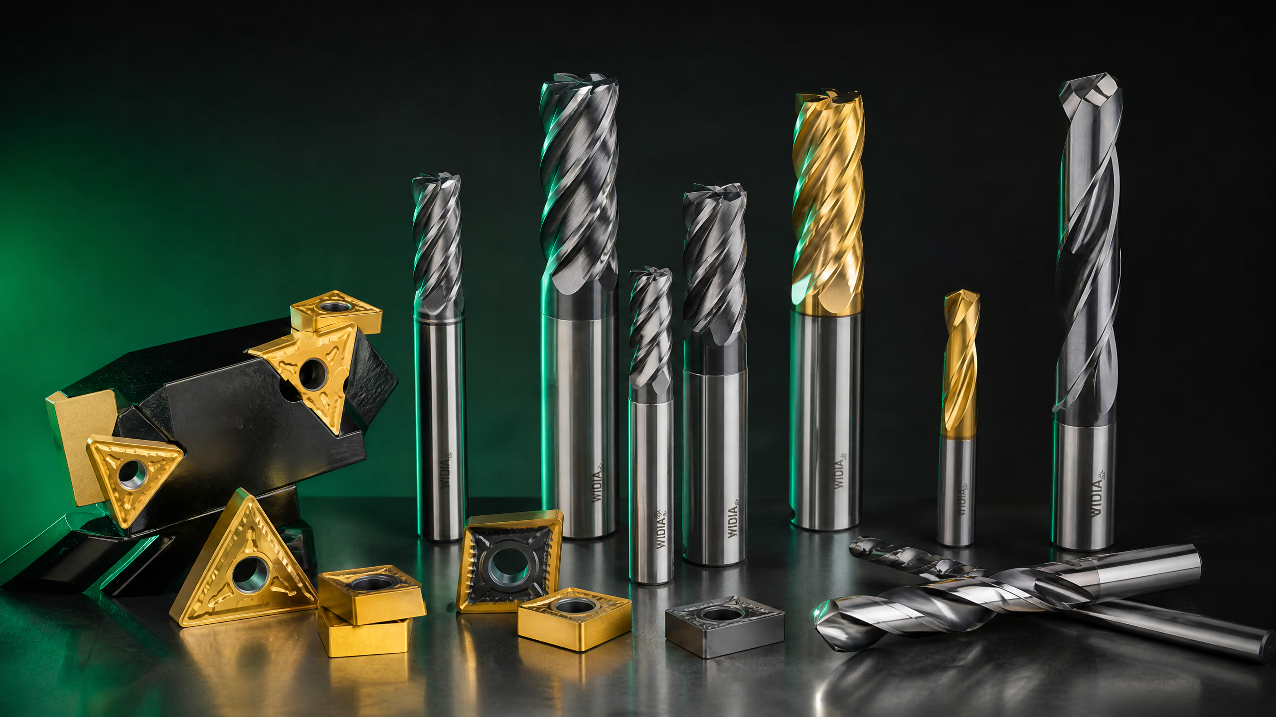 3D render of scrap tungsten carbide collection including drill bits, inserts, and end mills
