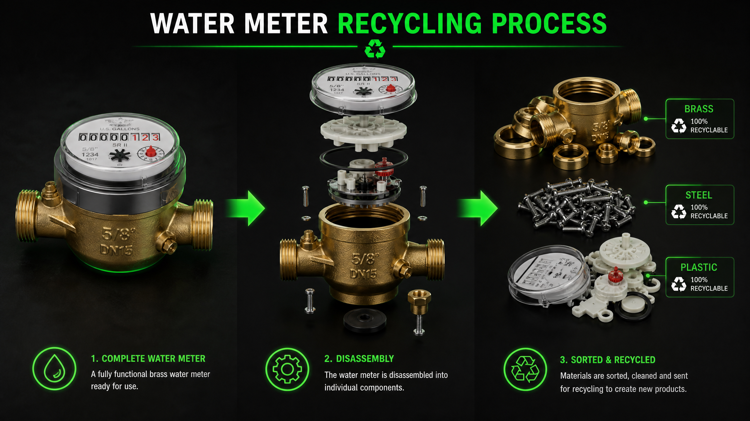 Water meter recycling process infographic